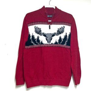 Ralph Lauren Chaps Nordic Reindeer Fair Isle Red Cotton Sweater Sz L